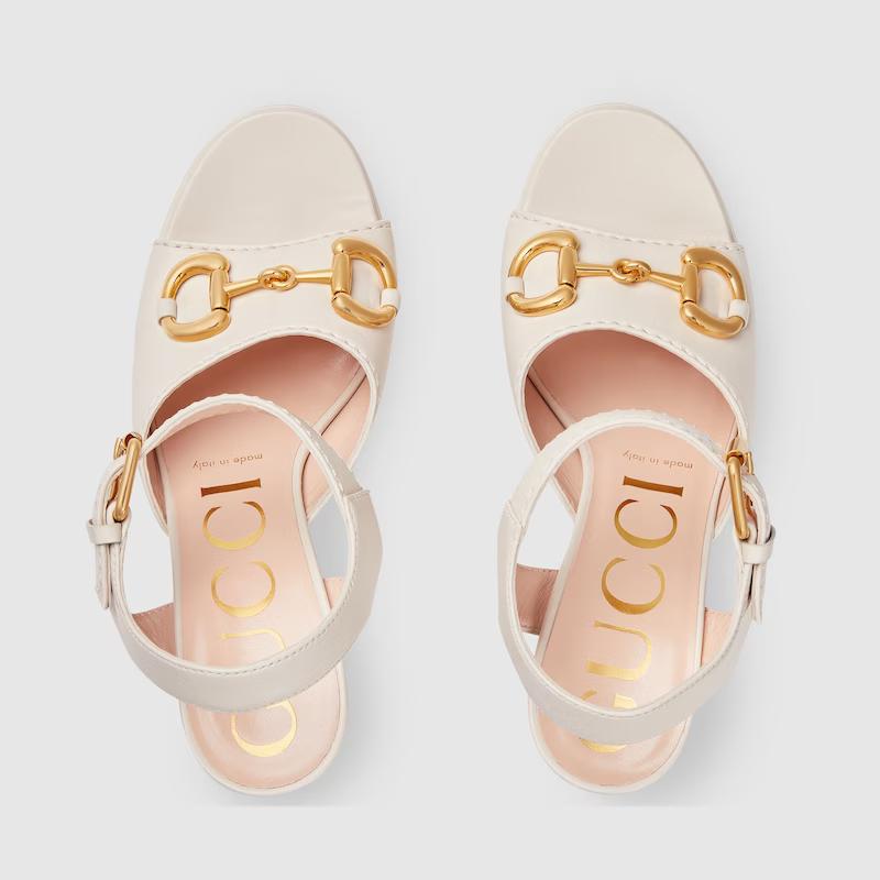 Giày Gucci Platform Sandal With Horsebit Nữ Trắng