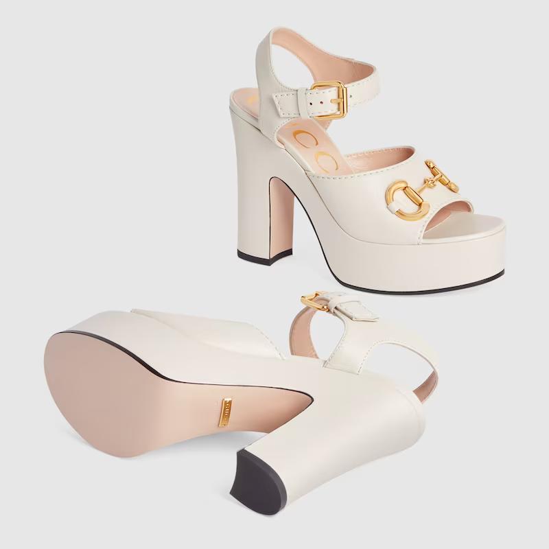 Giày Gucci Platform Sandal With Horsebit Nữ Trắng