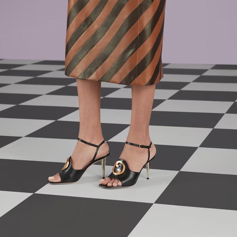 Giày Gucci Blondie Heeled Sandal Nữ Đen