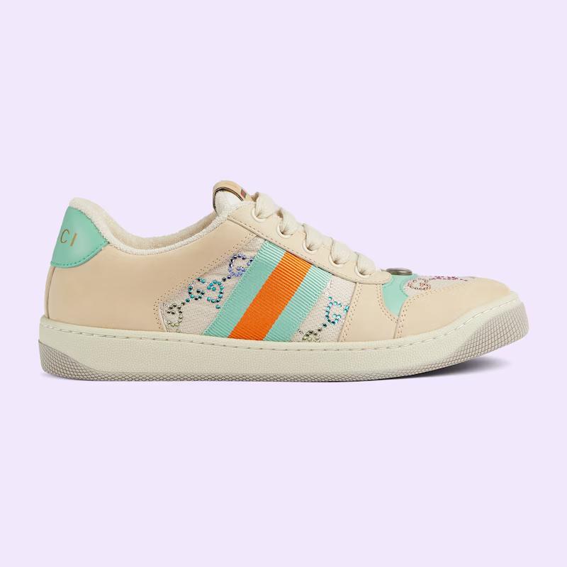 Giày Gucci Screener Sneaker Nữ Be Xanh Cam