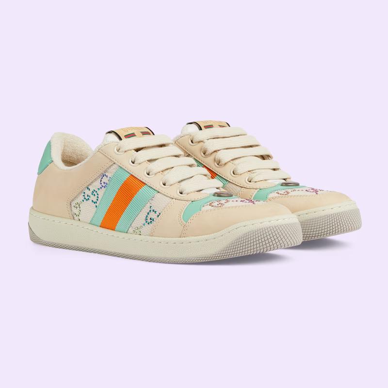 Giày Gucci Screener Sneaker Nữ Be Xanh Cam