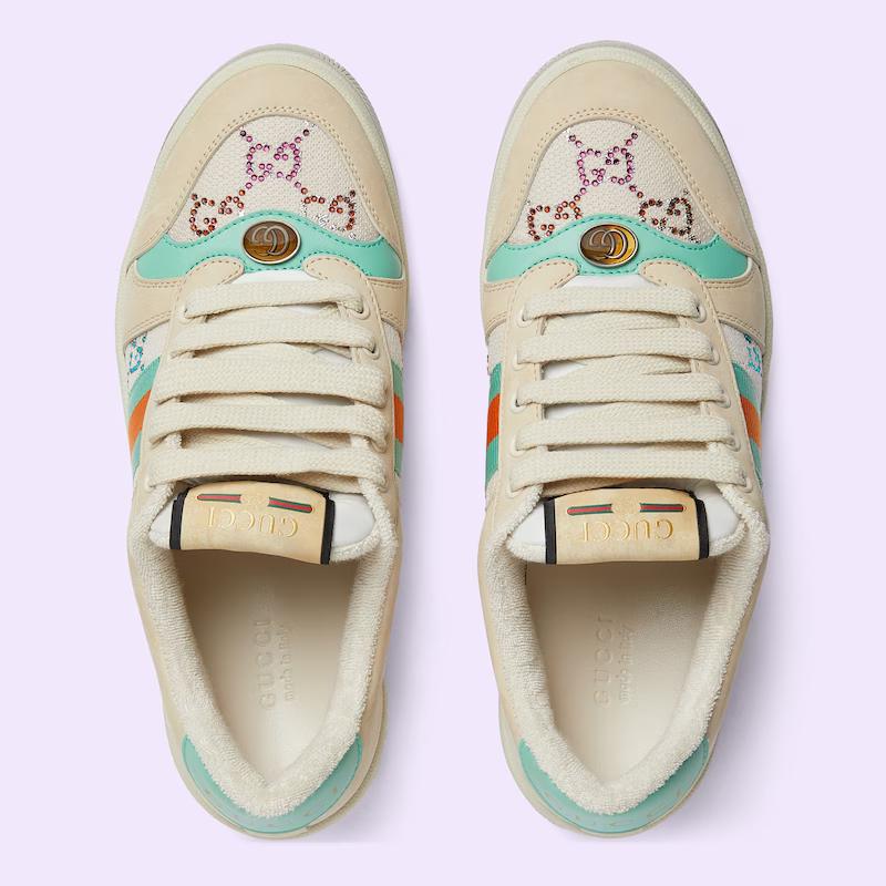 Giày Gucci Screener Sneaker Nữ Be Xanh Cam