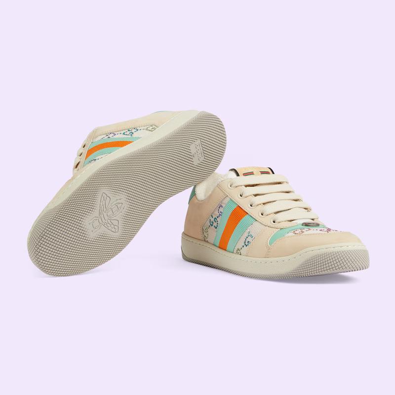 Giày Gucci Screener Sneaker Nữ Be Xanh Cam