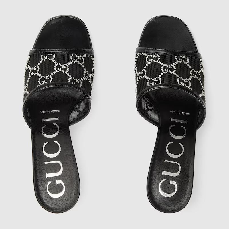 Giày Gucci Gg Mid-Heel Slide Sandal Nữ Đen