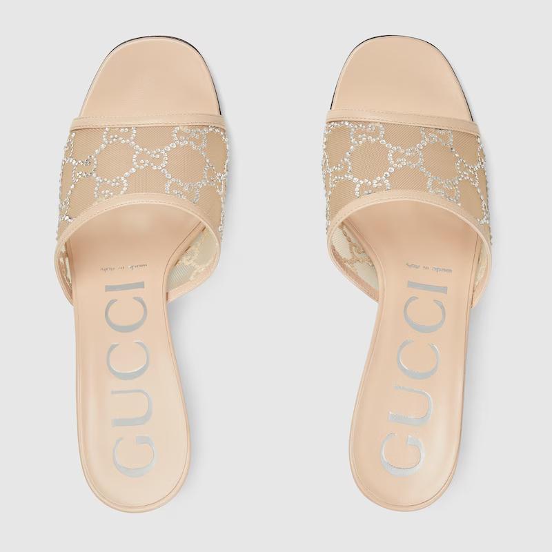 Giày Gucci Gg Mid-Heel Slide Sandal Nữ Be