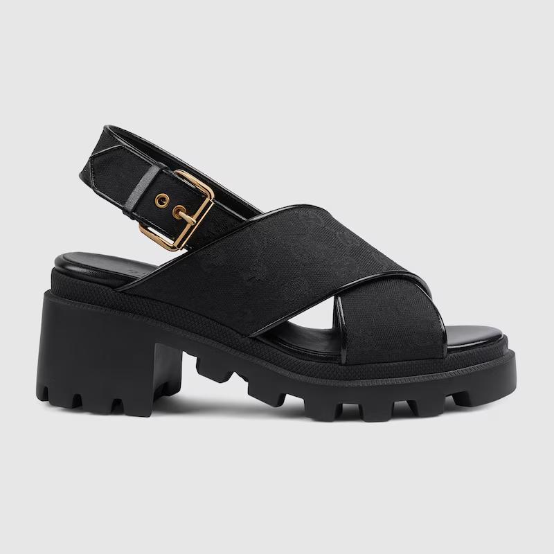 Giày Gucci Gg Lug Sole Sandal Nữ Đen