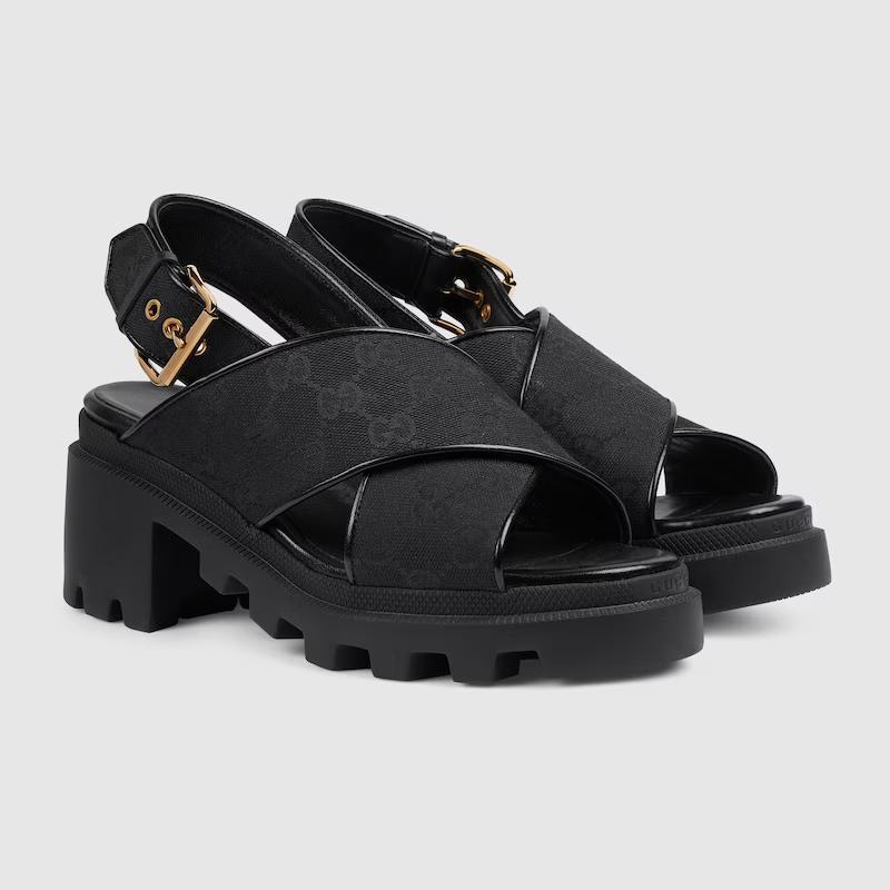 Giày Gucci Gg Lug Sole Sandal Nữ Đen