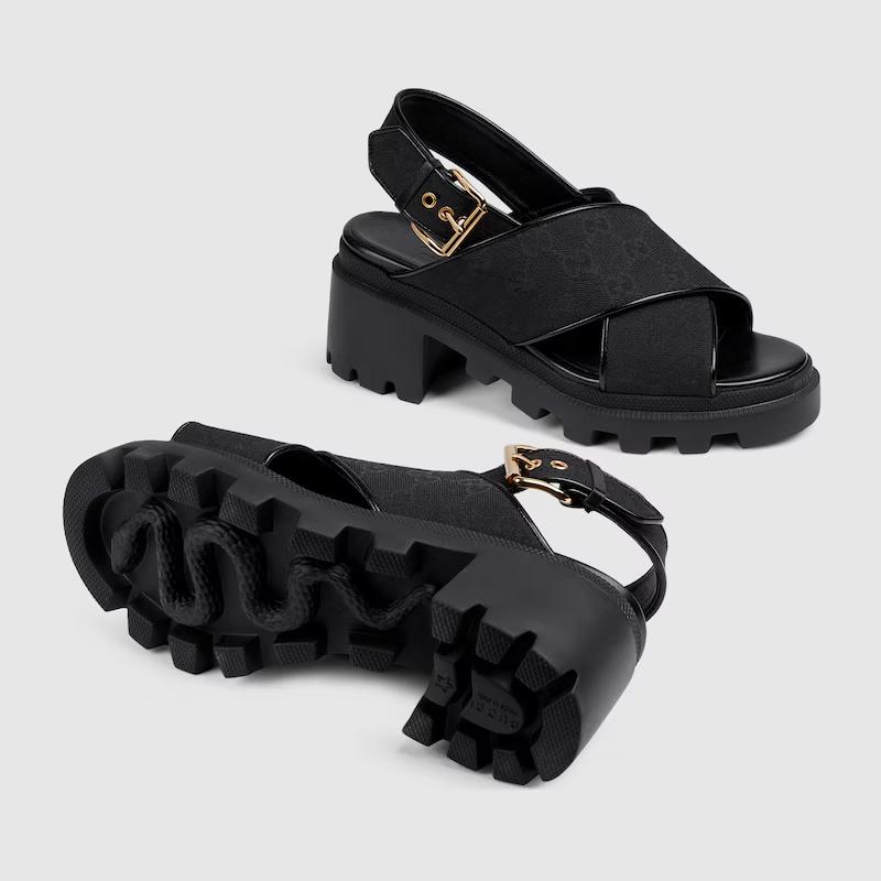 Giày Gucci Gg Lug Sole Sandal Nữ Đen