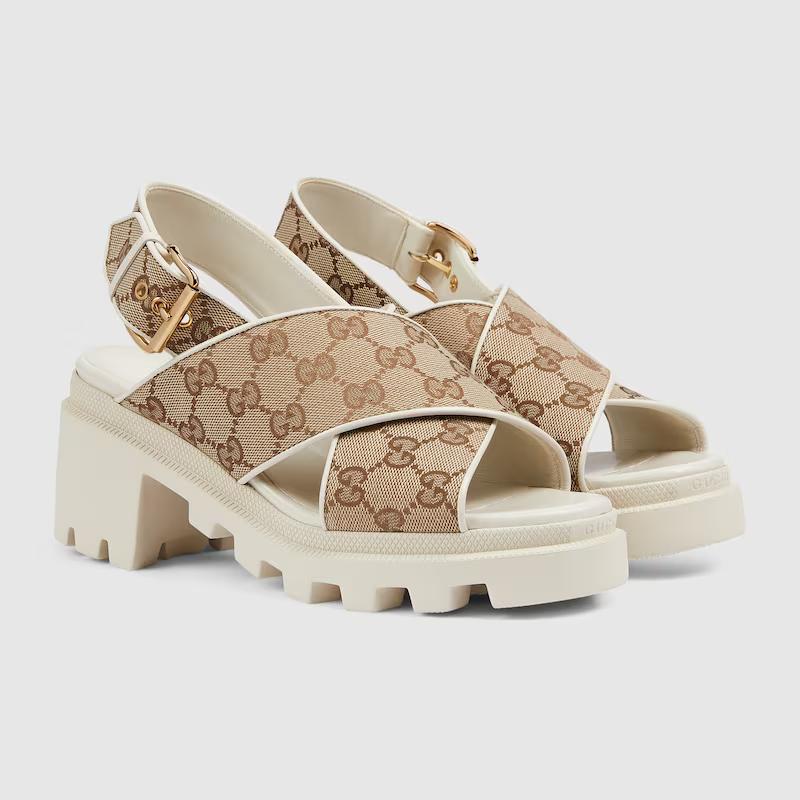 Giày Gucci Gg Lug Sole Sandal Nữ Be Nâu