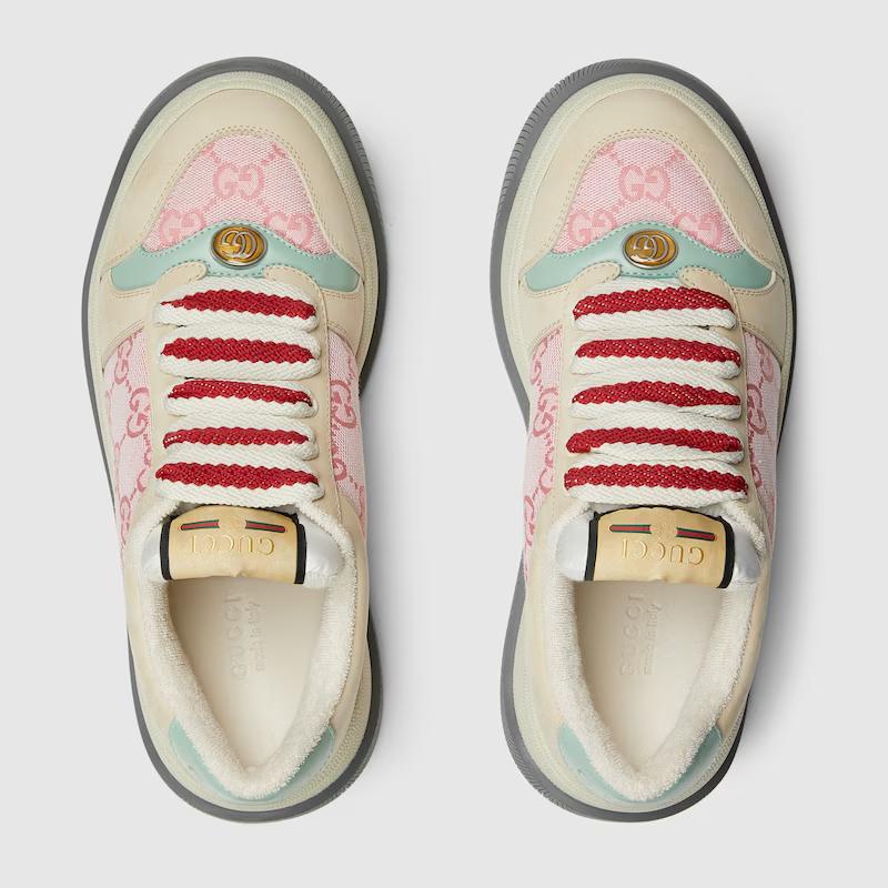 Giày Gucci Screener Sneaker Nữ Hồng Be Đỏ