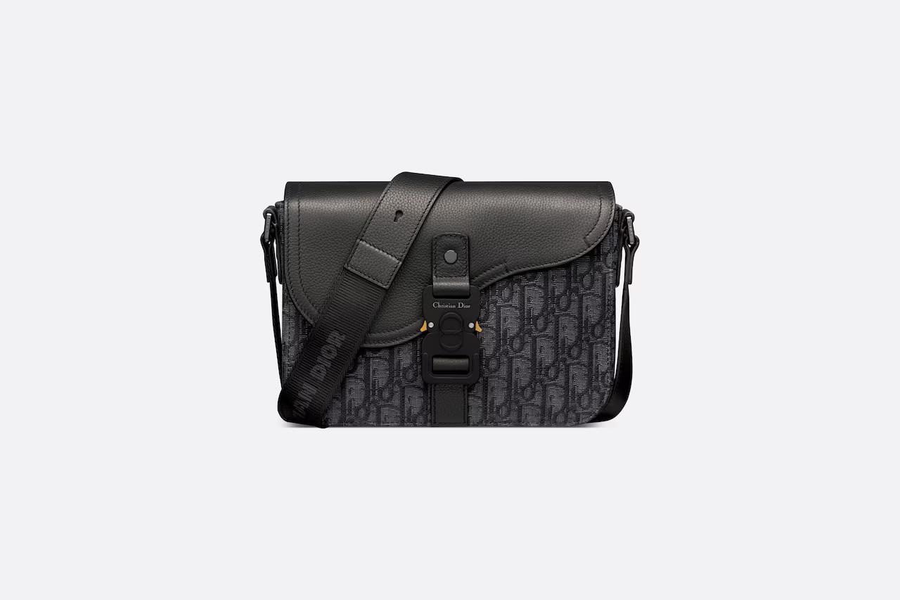 Túi Dior Mini Saddle Bag With Strap Black Dior Oblique Jacquard and Grained Calfskin