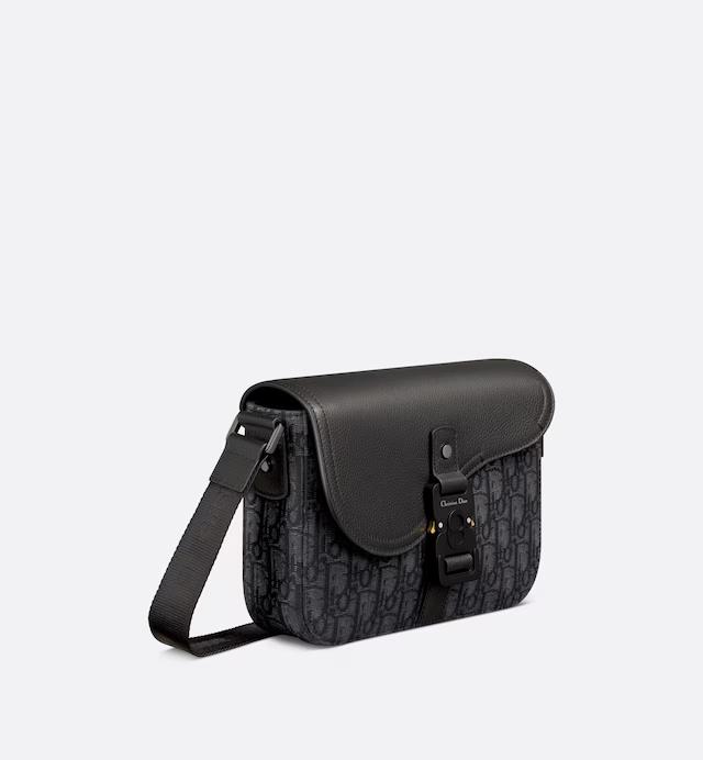 Túi Dior Mini Saddle Bag With Strap Black Dior Oblique Jacquard and Grained Calfskin