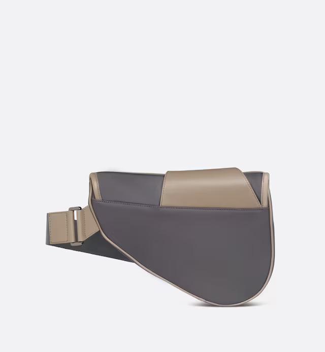 Túi Dior Saddle Bag Deep Gray Beige and Khaki Smooth Calfskin and Upcycled Nylon with Warped Cannage Motif Rubber