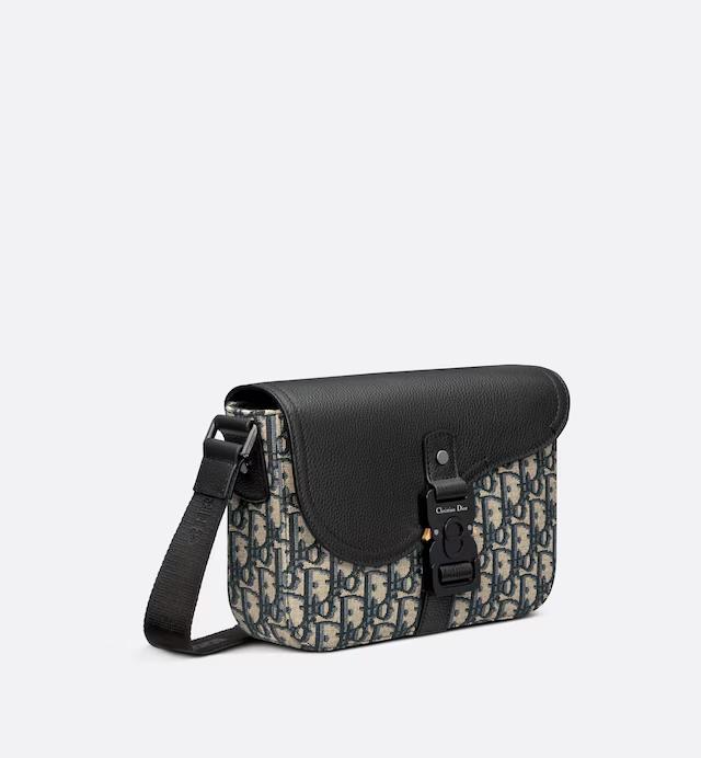 Túi Dior Mini Saddle Bag With Strap Beige and Black Dior Oblique Jacquard and Black Grained Calfskin