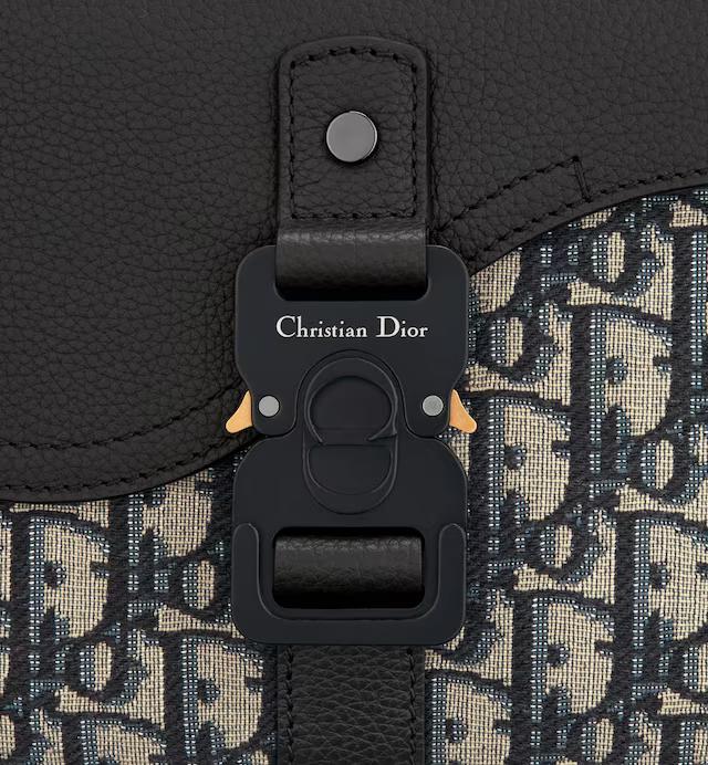 Túi Dior Mini Saddle Bag With Strap Beige and Black Dior Oblique Jacquard and Black Grained Calfskin