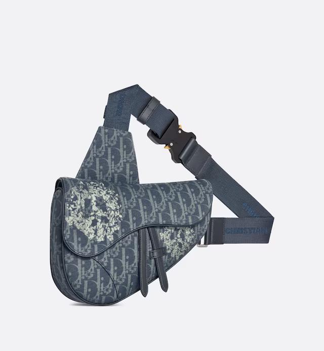 Túi Dior Tears Saddle Bag Blue Dior Oblique and Peace Sign Dior Tears Denim