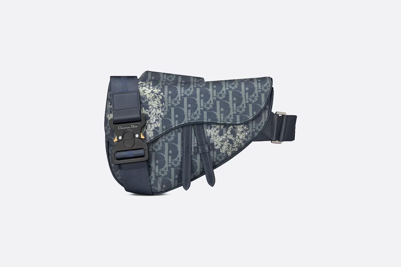 Túi Dior Tears Saddle Bag Blue Dior Oblique and Peace Sign Dior Tears Denim