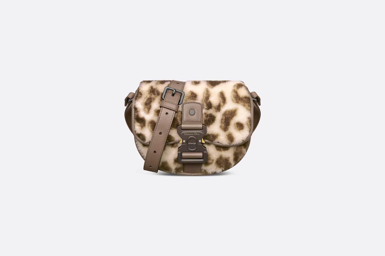 Túi Dior Mini Gallop Bag With Strap Cream and Brown Shearling with Leopard Motif