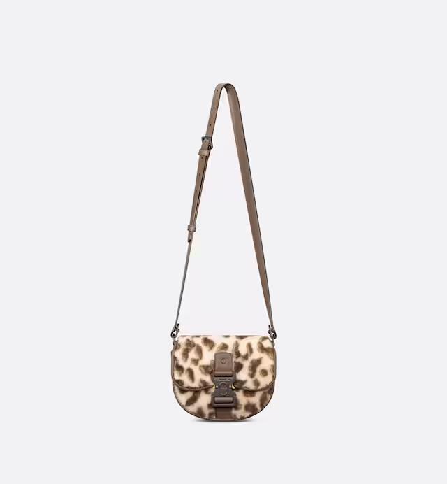 Túi Dior Mini Gallop Bag With Strap Cream and Brown Shearling with Leopard Motif