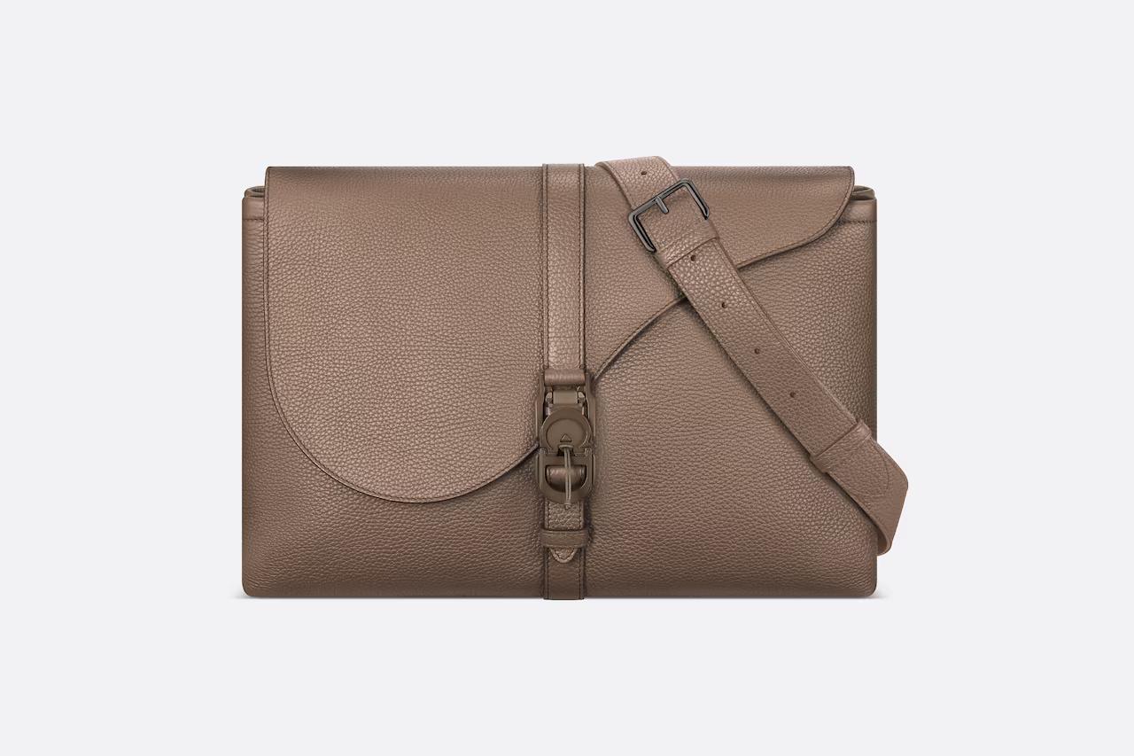 Túi Dior Pillow Bag With Strap Brown Grained Calfskin