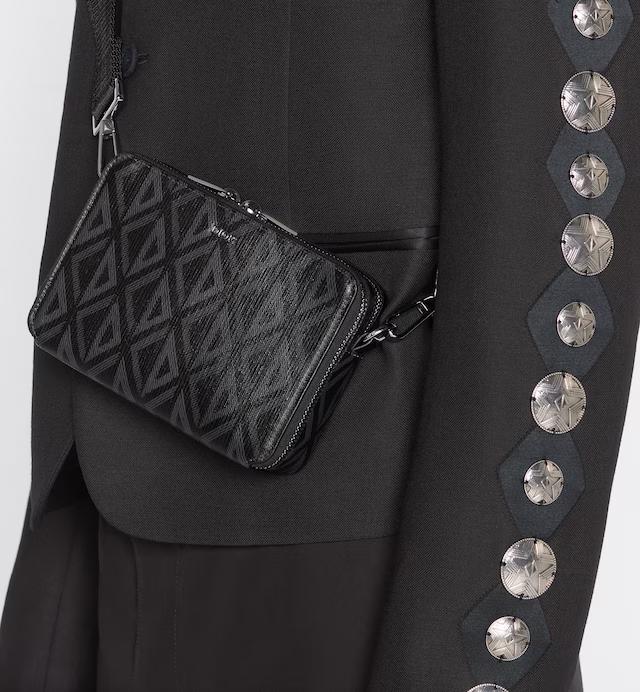 Túi Dior Pouch With Strap Black CD Diamond Canvas