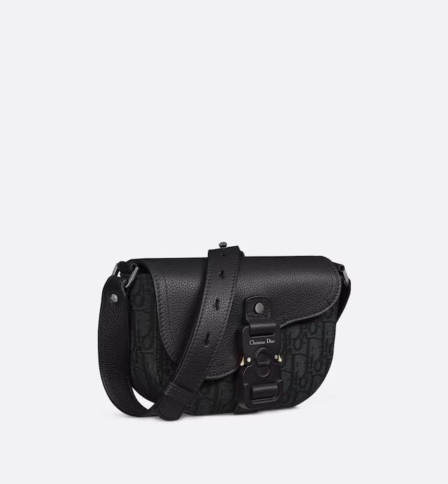 Túi Dior Saddle Pouch With Strap Black Dior Oblique Jacquard and Grained Calfskin