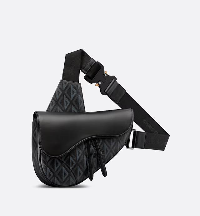 Túi Dior Saddle Bag Black CD Diamond Canvas and Smooth Calfskin