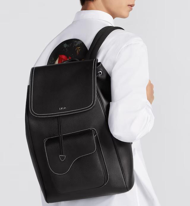 Túi Dior Saddle Backpack Black Grained Calfskin