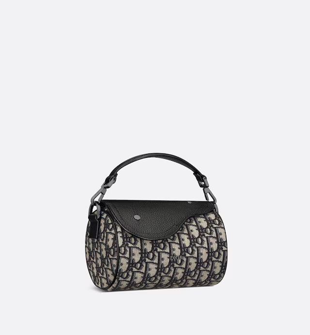 Túi Dior Mini Roller Bag With Strap Beige and Black Dior Oblique Jacquard and Black Grained Calfskin