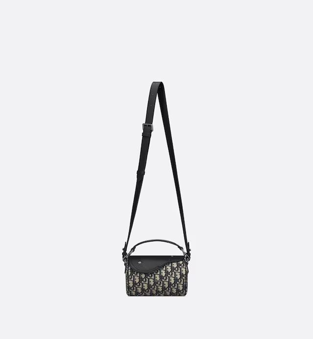 Túi Dior Mini Roller Bag With Strap Beige and Black Dior Oblique Jacquard and Black Grained Calfskin