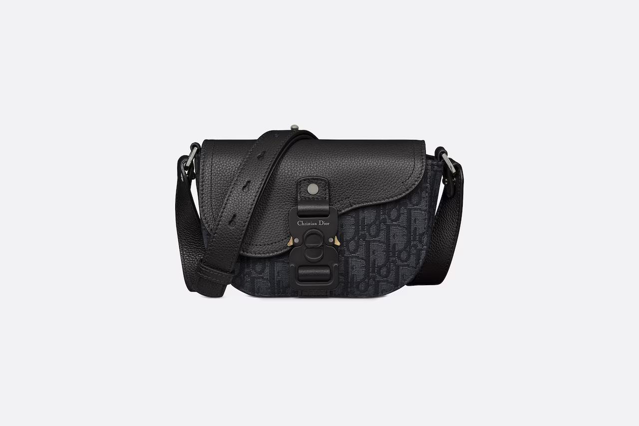 Túi Dior Saddle Pouch With Strap Black Dior Oblique Jacquard and Grained Calfskin