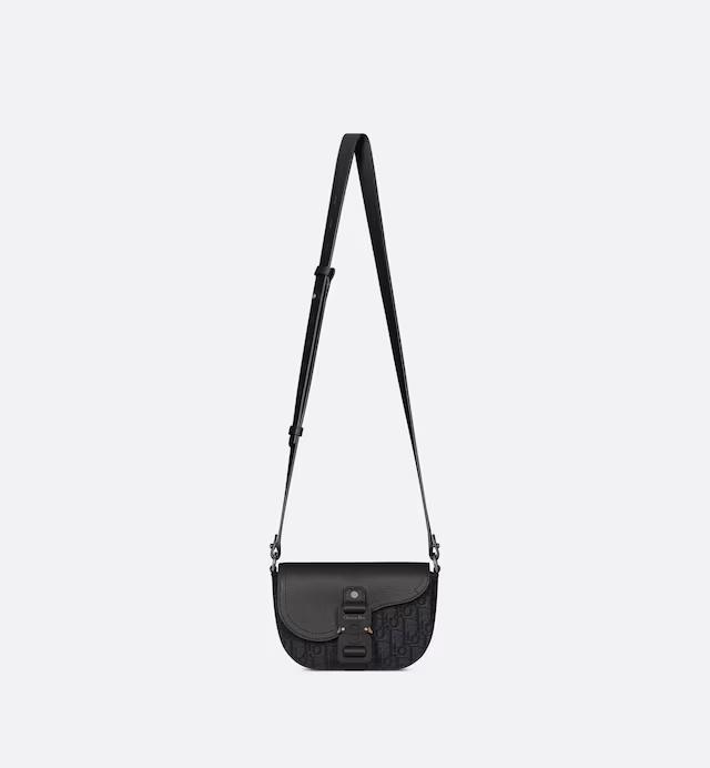 Túi Dior Saddle Pouch With Strap Black Dior Oblique Jacquard and Grained Calfskin