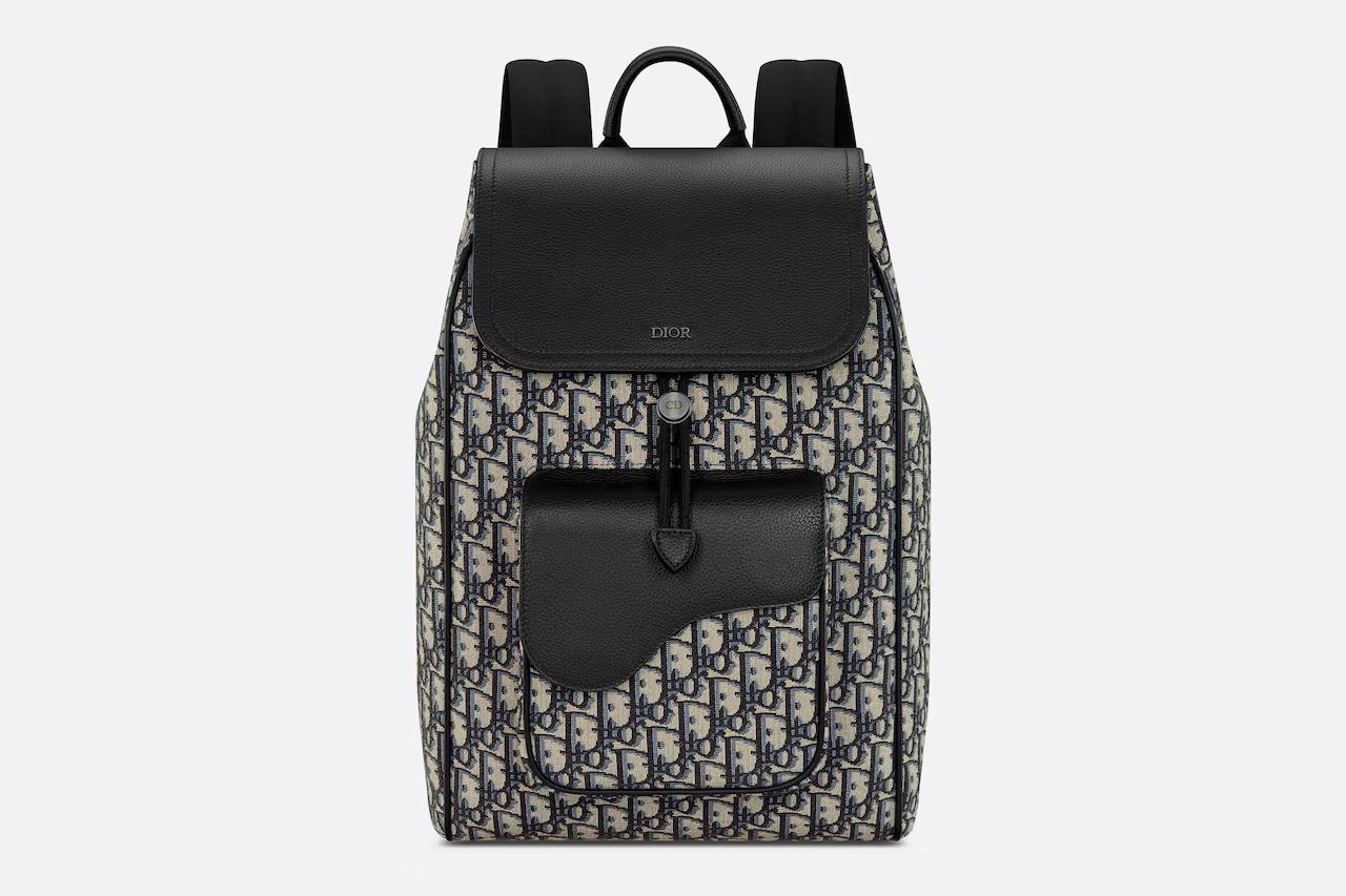 Túi Dior Saddle Backpack Beige and Black Dior Oblique Jacquard and Black Grained Calfskin