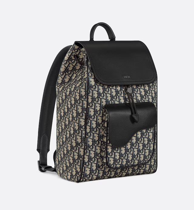 Túi Dior Saddle Backpack Beige and Black Dior Oblique Jacquard and Black Grained Calfskin