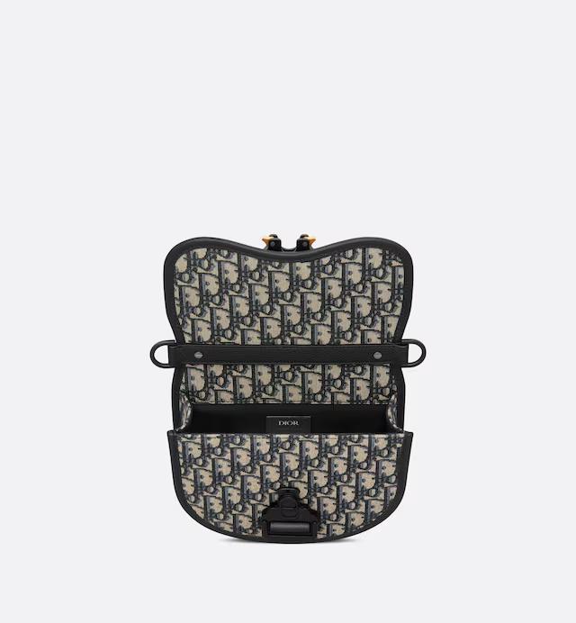 Túi Dior Mini Gallop Bag With Strap Beige and Black Dior Oblique Jacquard and Black Grained Calfskin