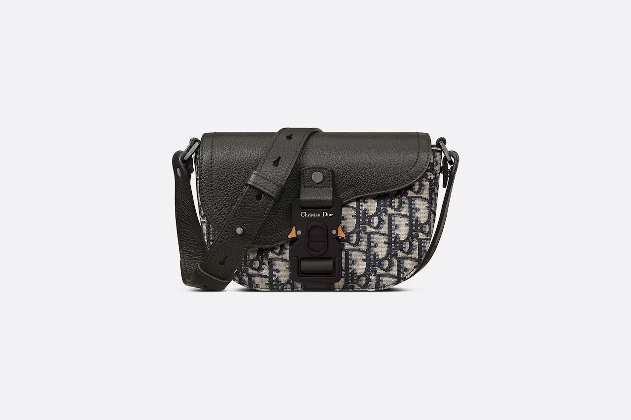 Túi Dior Saddle Pouch With Strap Beige and Black Dior Oblique Jacquard and Black Grained Calfskin