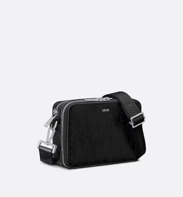 Túi Dior Pouch With Strap Black Dior Oblique Galaxy Leather