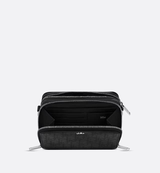 Túi Dior Pouch With Strap Black Dior Oblique Galaxy Leather