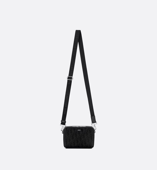 Túi Dior Pouch With Strap Black Dior Oblique Galaxy Leather