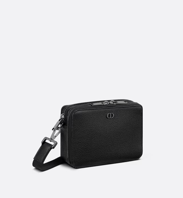 Túi Dior Pouch With Strap Black Grained Calfskin With CD Icon Signature