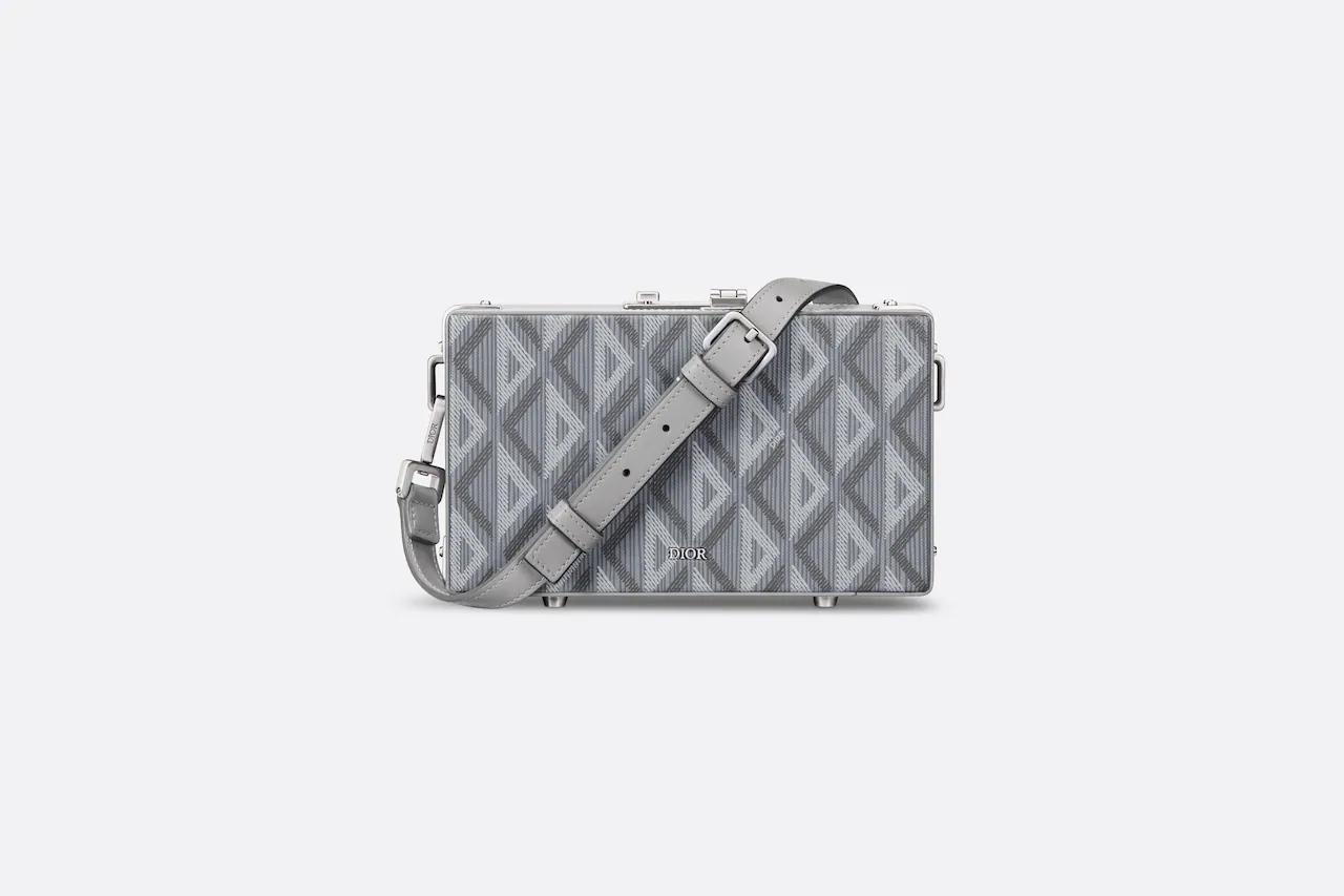 Túi Dior Lock Mini Case Bag With Strap Dior Gray CD Diamond Canvas and Smooth Calfskin