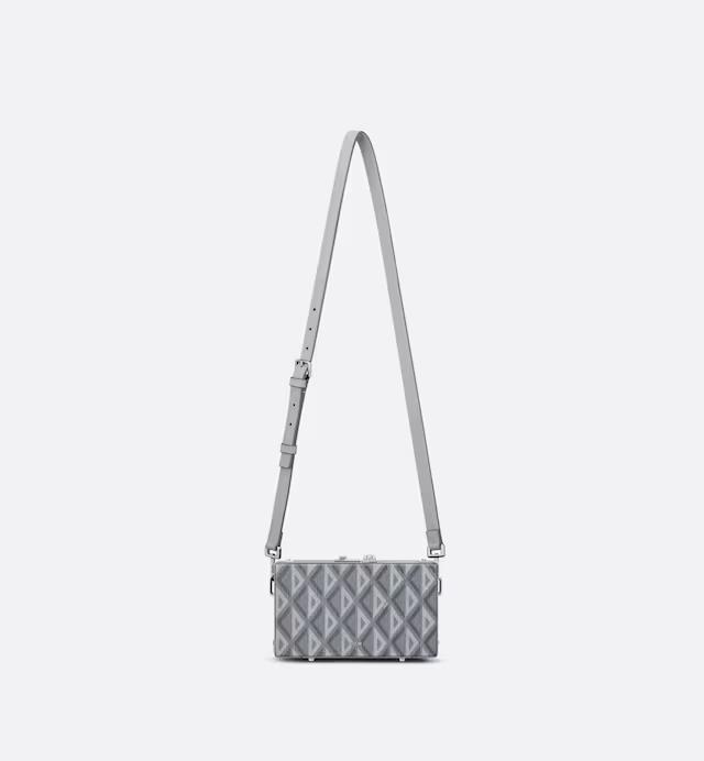 Túi Dior Lock Mini Case Bag With Strap Dior Gray CD Diamond Canvas and Smooth Calfskin