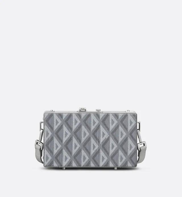 Túi Dior Lock Mini Case Bag With Strap Dior Gray CD Diamond Canvas and Smooth Calfskin