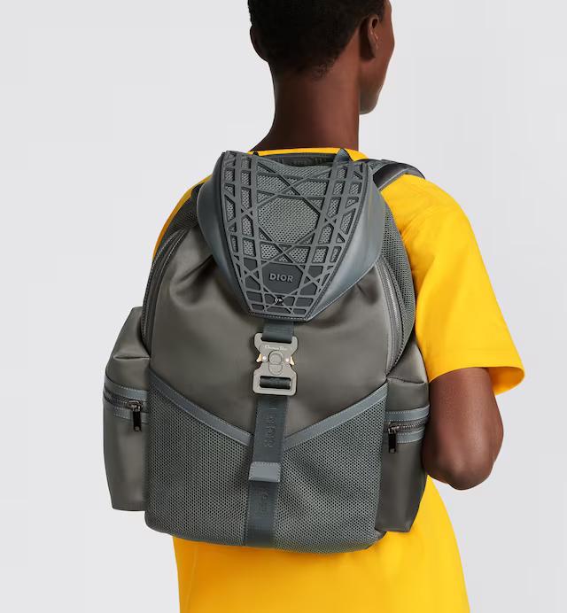 Túi Dior Cobra Backpack Deep Gray Smooth Calfskin and Upcycled Nylon with Warped Cannage Motif Rubber