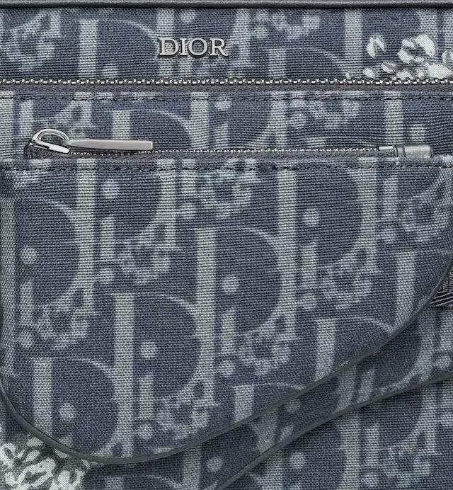 Túi Dior Tears Saddle Triple Pouch Denim Blue Dior Oblique and Peace Sign Dior Tears