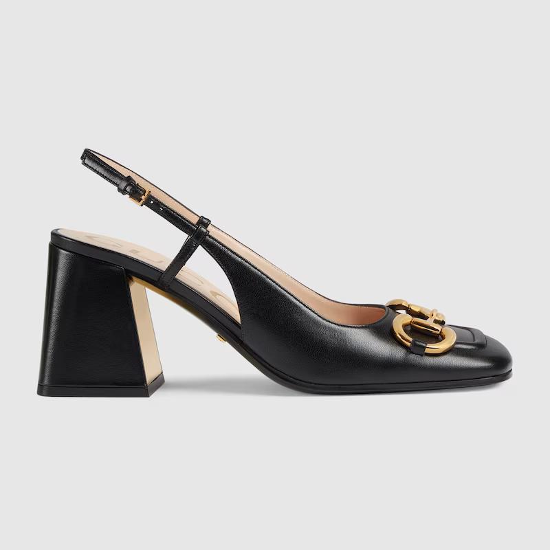 Giày Gucci Mid-Heel Slingback With Horsebit Nữ Đen