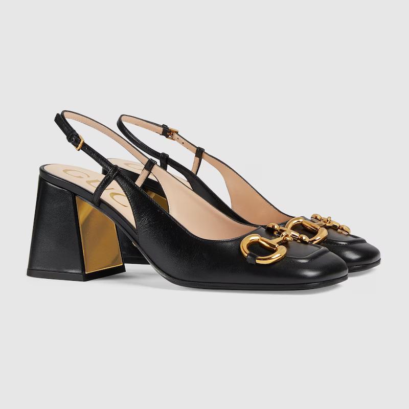 Giày Gucci Mid-Heel Slingback With Horsebit Nữ Đen