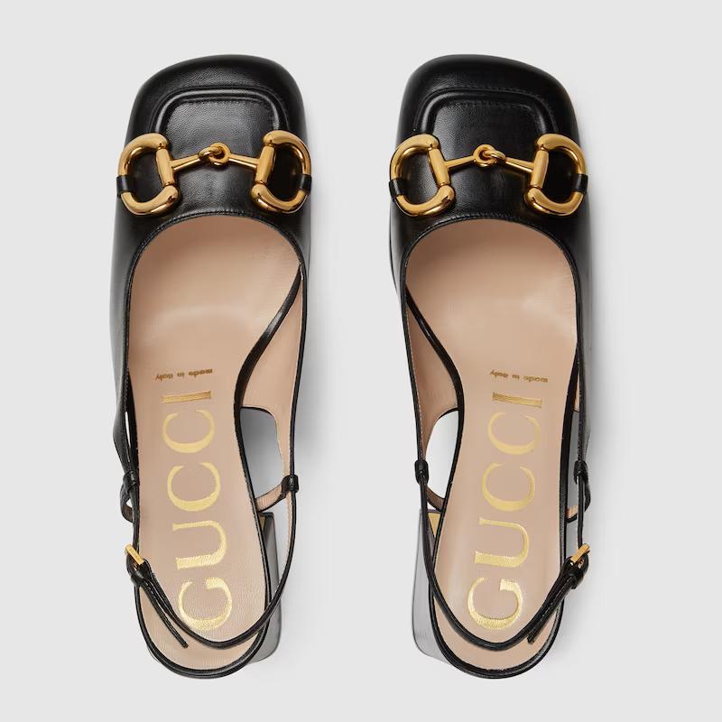 Giày Gucci Mid-Heel Slingback With Horsebit Nữ Đen