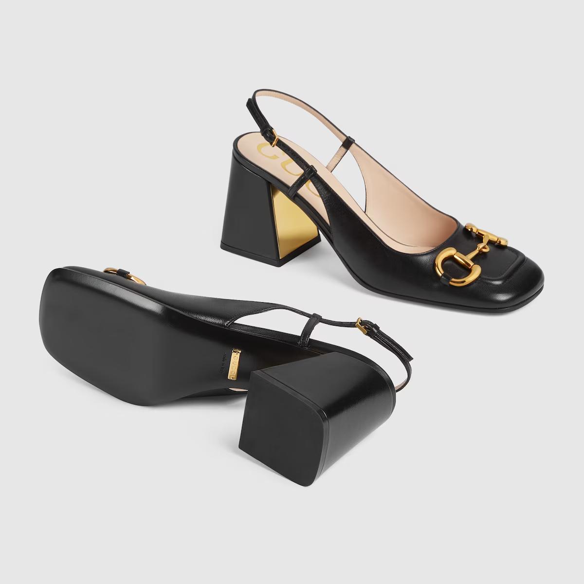 Giày Gucci Mid-Heel Slingback With Horsebit Nữ Đen