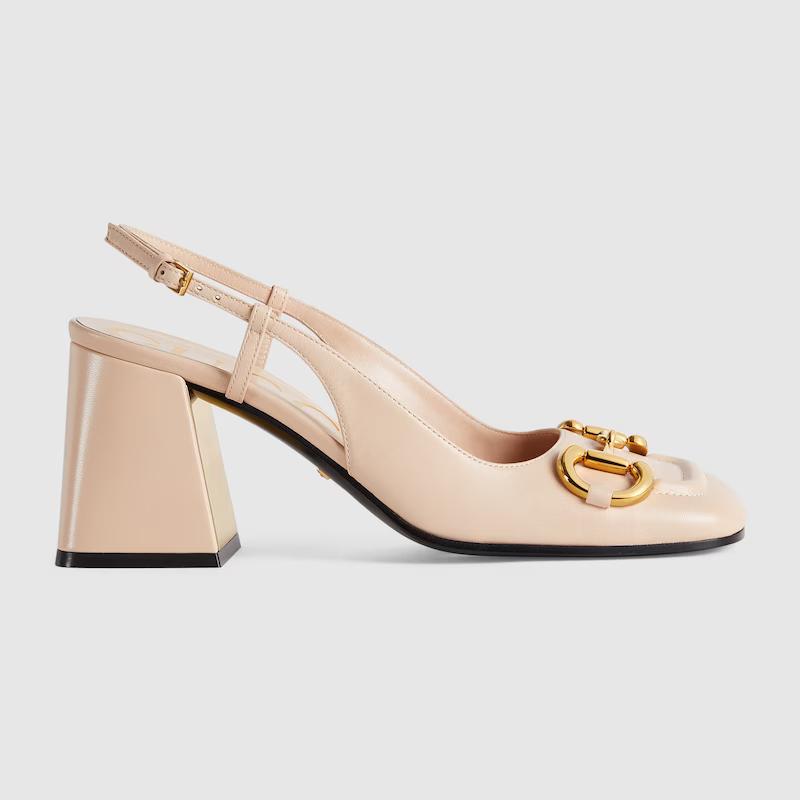 Giày Gucci Mid-Heel Slingback With Horsebit Nữ Hồng